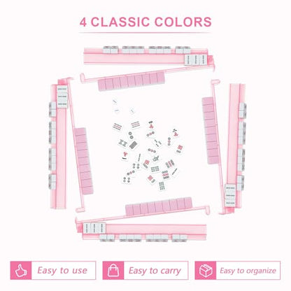Mahjong Racks with Pushers 4PCS Set Majiang Tile Holder Acrylic Mahjong Racks Accessories and Gifts - color: Pink