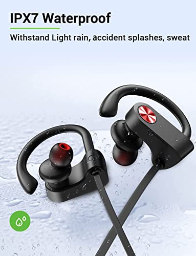 Bluetooth 5.3 Headphones, Wireless Sports In-Ear Earbuds IPX7 Waterproof | 16 Hours Playtime, Sweatproof Stereo Earphones with MIC, Noise Cancelling Headsets for Gym Running Workout, Clear Sound - color: BlackRed