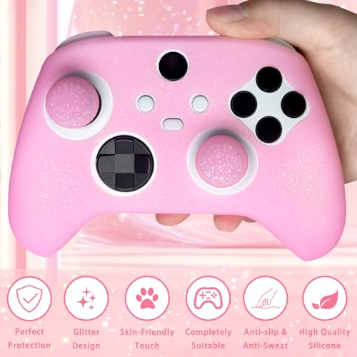 Pink Glitter Anti-Slip Protective Silicone Cover Skin Grips for Xbox Series X/S Controller,8 PCS Glitter Thumb Grips Caps and 2 Grips Caps. - color: Glitter Pink