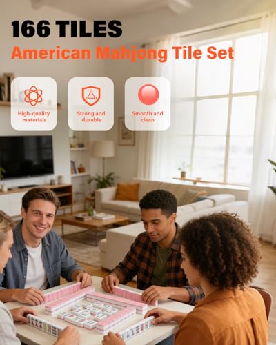 1.2" American Mahjong Tile Set, 166 Tiles + 4 Dice, Mahjong Tiles Only | Scratch-resistant melamine design,Clear engraved symbols, Easy handling, Long-lasting durability, Ideal gift for players - color: Pink