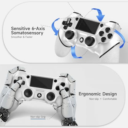 AceGamer 2 Pack for PS4 Controller, Wireless Controllers for PS4/Pro/Slim/PC, with Non-Slip Grip of Both Sides and 2 USB-C Cable! (White * 2) - color: White