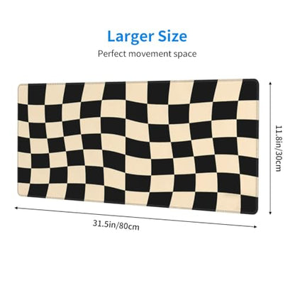 Gaming Mouse Pad, Large Beige Black Checkered Mousepad Laptop, Extended Mouse Mat, Long XL Waterproof Keyboard Pads, Big Non-Slip Mousepads for Game Office Home, 31.5 x 11.8 in - color: Beige Black Checkered