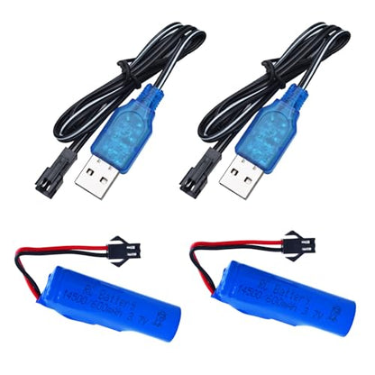 3.7V 600mAh Rechargeable Battery SM-2P Plug with USB Charge Cable Compatible with Various Remote Control Cars,RC Trucks, Stunts,RC Boat.Tumbling Amphibious RC Car, DE40 DE50 DE55(2 Pack)