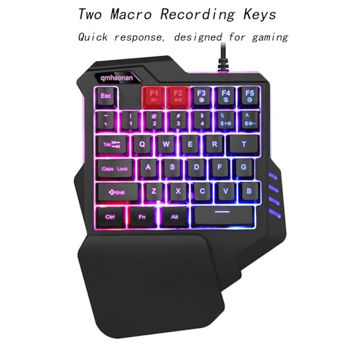 RGB One Handed Keyboard, Wired Gaming Backlit 35 Keys, Mini Portable Keyboard for PS4 Xbox PC, 8 Lightning Modes