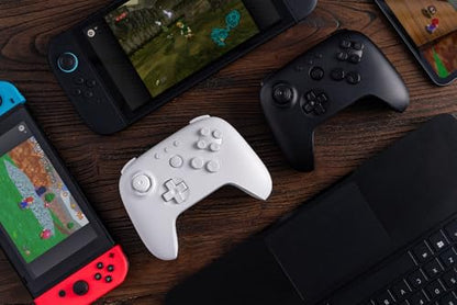 8BitDo 64 Bluetooth Controller for Analogue 3D, Switch 1/2, Windows&Android | Hall Effect Joystick, Turbo, Vibration - White - color: White