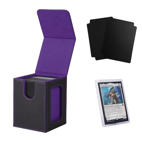 MTG Deck Box with Commander Display, Fits TCG Cards (Black＆Purple) | Holds 120 Single/100 Double-Sleeved Cards, Fit MTG/PTCG/OPTCG Cards, Strong Magnet, PU Leather, With 2 Dividers & 1 Toploader - color: Black＆Purple