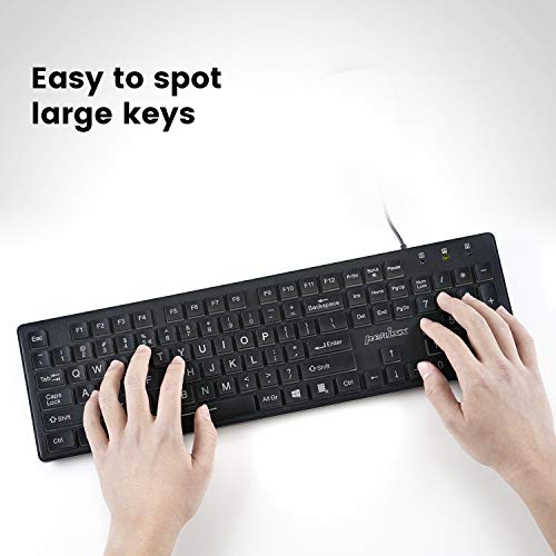 Perixx PERIBOARD-317 Wired Backlit USB Keyboard, Big Print Letter with White Illuminated LED, US English Layout,Black - style: White Backlit