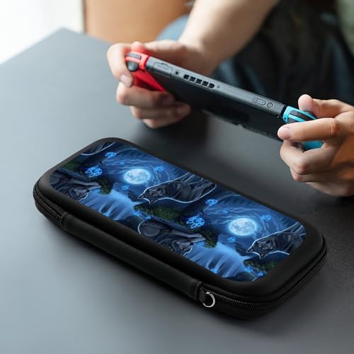 PPIKTC Carrying Case Protector Bag Compatible with Nintendo Switch, Hard Shell Game Console Organizer, Full Moon Wolf - color: Design (330)
