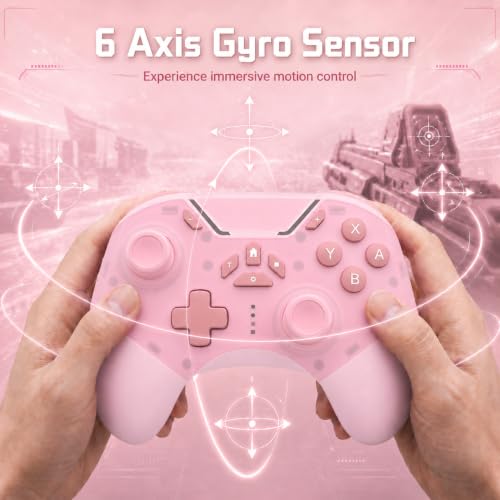 aghi Hall Effect Wireless Gaming Controller with Phone Clip | for iPhone/Android/PC/Steam/TV/Switch/Switch 2 with Hall Joysticks, Lock Speed, Macro, 6-Axis Gyro, Vibration, Turbo, Pink - color: Light Pink