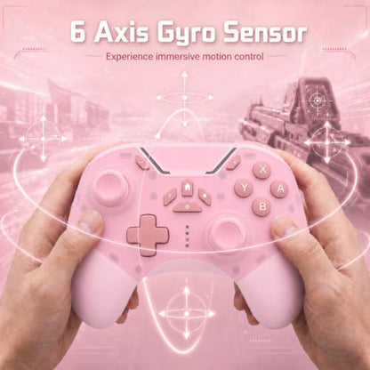 aghi Hall Effect Wireless Gaming Controller with Phone Clip | for iPhone/Android/PC/Steam/TV/Switch/Switch 2 with Hall Joysticks, Lock Speed, Macro, 6-Axis Gyro, Vibration, Turbo, Pink - color: Light Pink