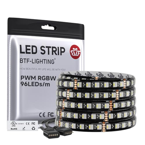 BTF-LIGHTING UL Listed RGBW LED Strip Lights,5050 4 Colors in 1 RGB + 6000K-7000K Cool White,24V DC,16.4ft/5m 60LEDs/m 12mm Black PCB, IP65 Waterproof for Home Decoration(No Adapter or Controller) - color: RGB+Cool White, size: Black PCB IP65