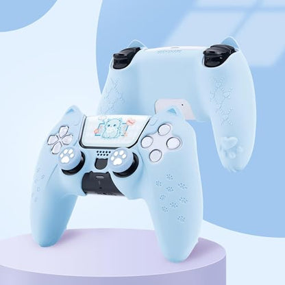 GeekShare Cute Cat Paw PS5 Controller Skin Set Anti-Slip Silicone Protective Cover Skin Case for PS5 Wireless Controller with 2 Thumb Grip Caps and 1 Sticker (Blue) - color: Blue