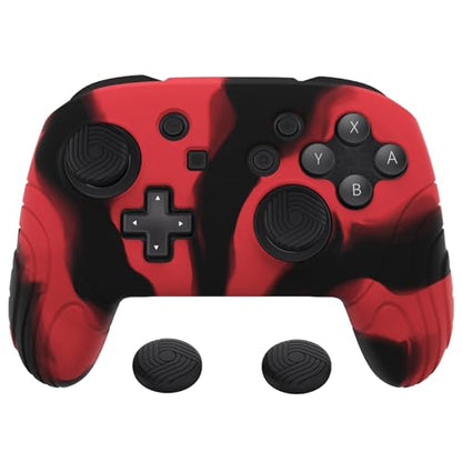 PlayVital Samurai Edition Ergonomic Silicone Skin Protective Case for Nintendo Switch Pro Controller, Soft Anti-slip Controller Grip Protector for Nintendo Switch Pro with Thumb Grip Caps- Black & Red - color: Black & Red