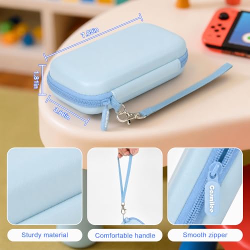 casmilee Handheld Game Console Case for WELLST·G/TaddToy/Beijue | Hard Shell, Padded Divider and Mesh Pocket, Carabiner Carry, for Kids and Adults, Case Only, Light Blue - color: Light Blue