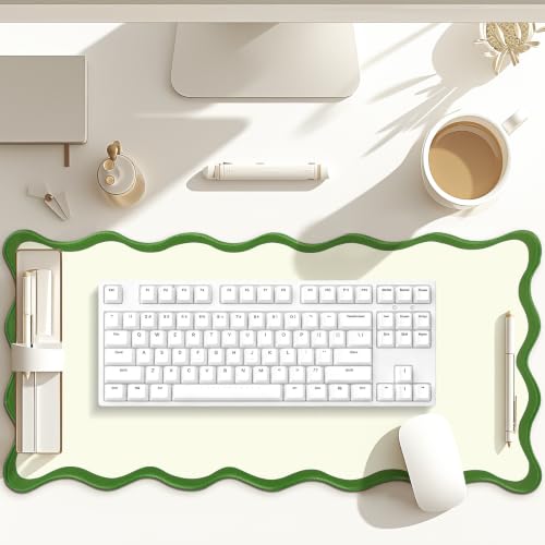 Hahafelt Scalloped Desk Mat Large Desk Pad Cute Coquette Table Mat Back to School Preppy Table Make up Pad Nonslip Graduation Gift with Stitching Waterproof Gaming(Green,23.6 x 13.8 Inches) - color: Green, size: 23.6L x 13.8W inches