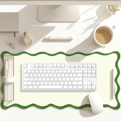 Hahafelt Scalloped Desk Mat Large Desk Pad Cute Coquette Table Mat Back to School Preppy Table Make up Pad Nonslip Graduation Gift with Stitching Waterproof Gaming(Green,23.6 x 13.8 Inches) - color: Green, size: 23.6L x 13.8W inches