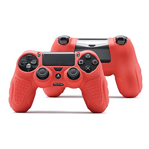 CHINFAI PS4 Controller DualShock4 Skin Grip Anti-Slip Silicone Cover Protector Case for Sony PS4/PS4 Slim/PS4 Pro Controller with 8 Thumb Grips (Red) - color: Red