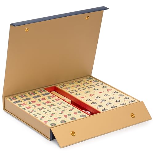 Yellow Mountain Imports "Bleau Fontaine Chinese Mahjong Set with 146 Medium Tiles and Blue Vinyl Case — for Chinese Style Gameplay Only [「「碧蘭楓丹」中國麻將] - color: Ivory
