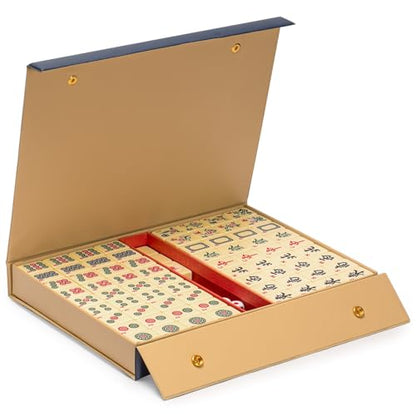 Yellow Mountain Imports YMI Bleau Fontaine Chinese Mahjong Set, Blue Case | Discover mindful play with the 'Bleau Fontaine' Mahjong Set, 146 elegant tiles with bamboo motifs and timeless design. - color: Ivory