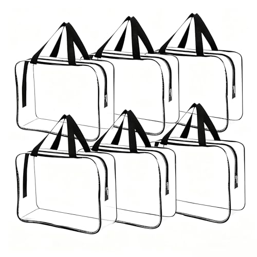 6 Pcs Storage Bags with Zipper - Large Board Game Storage with Labels, Clear & Waterproof Toy Organizer for Building Blocks, Puzzles (Black)