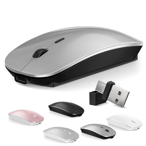 Normdecos Mouse for MacBook Wireless Bluetooth Mouse Laptop MacBook Air Mac Pro Rechargeable Silent PC iPad Optical Mice with Dual Mode Switch Bluetooth 5.2/3.0 and 2.4GHz USB Type-C Receiver Gray - color: 3.Bluetooth Wireless Mouse (Gray)