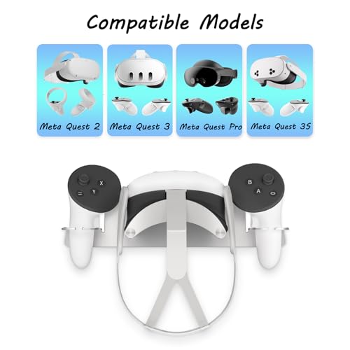 VR Wall Mount for Meta Oculus Quest 3S/Quest 3/Quest 2/Quest Pro/Rift-S/Vision Pro Headset & Controllers, Aluminum VR Wall Holder with 2 Storage Way, Desk Space Saving & Stable VR Stand, Silver