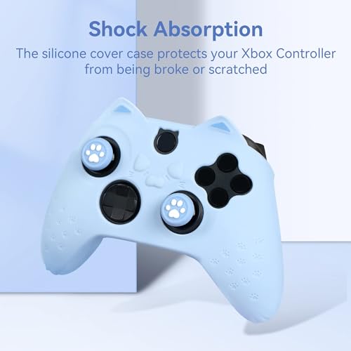 GeekShare Cat Paw Controller Skin Grips Set Anti-Slip Silicone Protective Cover Skin Case Compatible with Xbox Series X Controller with 2 Thumb Grip Caps and 1 Sticker (Blue) - color: Blue