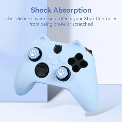 GeekShare Cat Paw Controller Skin Grips Set Anti-Slip Silicone Protective Cover Skin Case Compatible with Xbox Series X Controller with 2 Thumb Grip Caps and 1 Sticker (Blue) - color: Blue