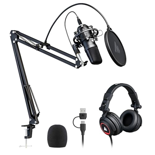 MAONO AU-A04H USB Microphone Kit with Headphones for PC, Podcast & Gaming | 192kHz/24Bit Vocal Condenser Cardioid Studio Mic Compatible with Mac & Windows for Recording, YouTube, Streaming, Voice-Over