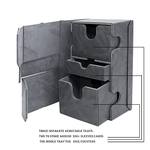 Zoopin 200 Card Deck Box for MTG ,CCG,TCG,Yugioh...With Two Built-in Life Counters and Two Card-trays plus one Dice/Token Tray (Black ) … - color: Black