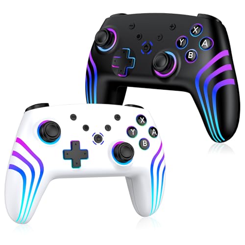 VidPPluing 2 Pack Switch Controllers, RGB Switch 2 Controller for Nintendo Switch/Switch 2/Lite/OLED, Wireless Pro Controller with Motion Sensor/Dual Vibration/Turbo/Wakeup - color: Black & White