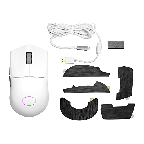 Cooler Master MM712 Wireless Gaming Mouse White with Adjustable 19,000 DPI, 2.4GHz and Bluetooth, Ultraweave Cable, PTFE Feet, RGB Lighting and MasterPlus+ Software - style: MM712 Wireless White