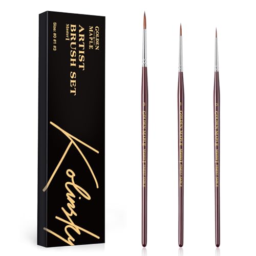 Golden Maple Kolinsky Sable Miniature Paint Brushes, Professional Detail Paint Brushes Round Point Paint Brush for Models, Watercolor Details, Figures & Gouache Painting - Size 0, 1, 3 - size: 0 1 3 Round Point