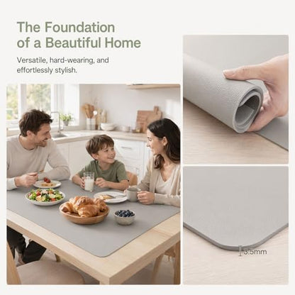 Multisize Plastic Leather Table Cover Protector-3.5mm Thick 13.4"x48.4" Non-Slip Water Resistant Vinyl Desk Cover Pad Mat for Office Computer Gaming Desk Wood Kitchen Bedside Sofa Table Grey