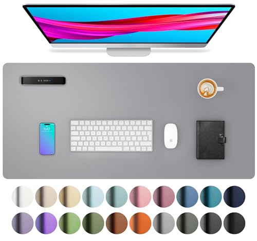 Aothia Leather Desk Pad Protector, Mouse Pad, Office Desk Mat, Non-Slip PU Leather Desk Blotter, Laptop Desk Pad, Waterproof Desk Writing Pad for Office and Home (23.6" x 13.7", Light Grey) - color: Light Grey, size: 23.6" x 13.7"