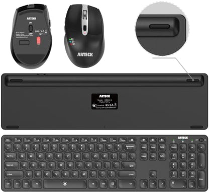 Arteck Universal Multi-Device Bluetooth Keyboard and Mouse Full Size Wireless Bluetooth Keyboard and Ergonomic Mouse Set for Windows, iOS, Android, Computer Desktop PC Laptop iPad Tablet Smartphone