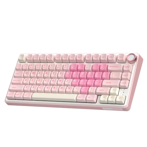 RK ROYAL KLUDGE R75 Wireless Mechanical Keyboard, 75% Percent Custom Gaming Keyboard Gasket Mount RGB Backlit with Knob & PBT Keycaps, BT5.1/2.4GHz/USB-C, Hot Swappable Cream Switch - color: pink