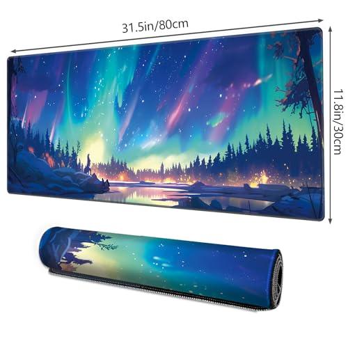 Galdas Mouse Pad for Gaming,Aurora Background Pattern XXL XL Large Mouse Mat Long Extended Mousepad Desk Mat Non-Slip Rubber Mice Pads Stitched Edges Thin (31.5 x 11.8 x 0.12 Inches) - color: Aurora