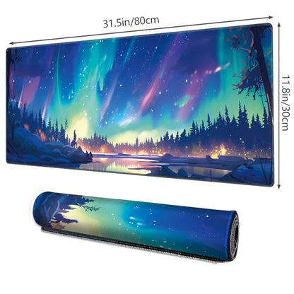 Galdas Mouse Pad for Gaming,Aurora Background Pattern XXL XL Large Mouse Mat Long Extended Mousepad Desk Mat Non-Slip Rubber Mice Pads Stitched Edges Thin (31.5 x 11.8 x 0.12 Inches) - color: Aurora