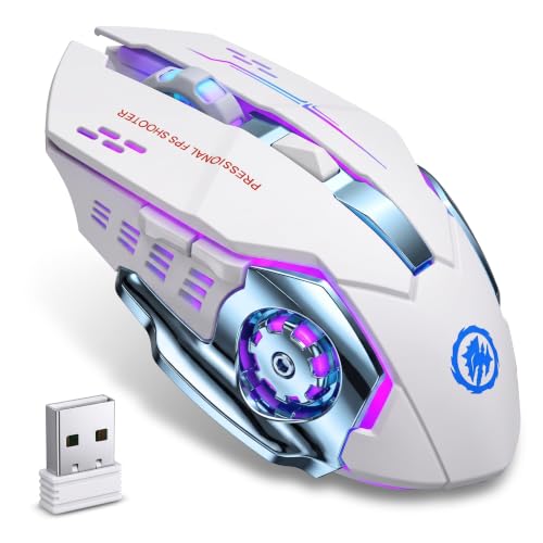 MELOGAGA Wireless Gaming Mouse Bluetooth/2.4G RGB Rechargeable -White | Bluetooth/2.4G Dual Modes, Silent Clicks, 7-Color Backlit, 6 Buttons, Rechargeable Battery for PC, Mac, Laptop, Chromebook - color: White