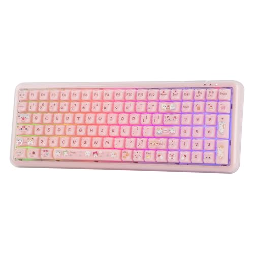 MechLands X Maorbeng X100 PRO Membrane Gaming Keyboard with Number Pad, RGB Backlits, Wireless Computer Keyboard with 5000mAh Battery, BT/2.4G/USB-C Wired, 96% Layout for Windows/Mac/PC (Pink) - color: Pink