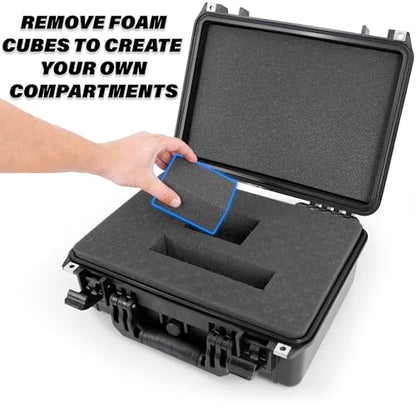 CASEMATIX 16" Waterproof Hard Case with Customizable Foam for Portable Electronics, Tools and Accessories - Hard Shell Plastic Case with Pre-Diced Travel Case Foam Interior - size: 16"