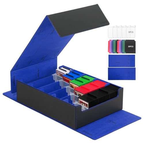 5 Row Trading Card Storage Box, 3800+Bulk Card Organizer Box with 20 Dividers & 5 Supporters, Graded Card Deck Box for YuGiOh, MTG, TCG with Double Lid Black/Blue - color: Black/Blue, size: 3800+-With Double Lids