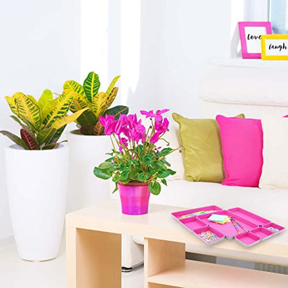 Welaxy Hot Pink Drawer Organizers 8pc Desk Tray Makeup Office Storage Bin - color: hot pink