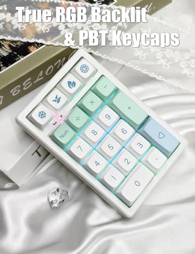 Gasket Creamy Mechanical Numpad Programmable Keypad 2.4G/BT/USB-C | Macro Numeric Number Pad Wireless 2.4G/Bluetooth 5.0/Wired USB RGB Backlit Hot Swappable Rechargeable PBT Keycaps for Win/Mac - color: Mint (21 Keys)