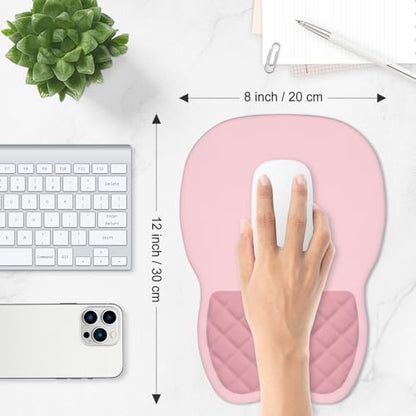 ITNRSIIET Ergonomic Mouse Pad Wrist Support with Memory Foam Massage Bulge & Non-Slip PU Base, Carpal Tunnel Pain Relief, Prevent Wrist Sweating, 12 x 8 x 1.2 inch, Pink Accent - color: Pink Accent