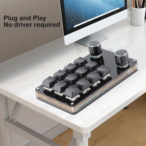 One Handed Programmable Mechanical Keyboard, USB Wired Plug and Play Customized Knobs for Desktop PC, Gaming Keypad for Win Vista Linux OS X (12 Keys with 2 Knobs) - size: 12 Keys with 2 Knobs, style: 12 Keys with 2 Knobs
