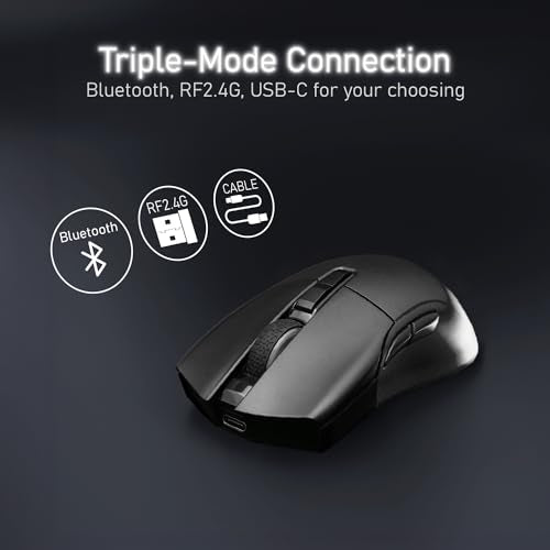 iRocks M31R Wireless Gaming Mouse, Triple Mode 2.4G/ Bluetooth/USB-C Detachable Cable Gaming Mouse, Kailh GM8.0 Mouse Switches, Advanced PixArt PAW3395 Optical Sensor, Up to 26,000 DPI - Black - color: Black