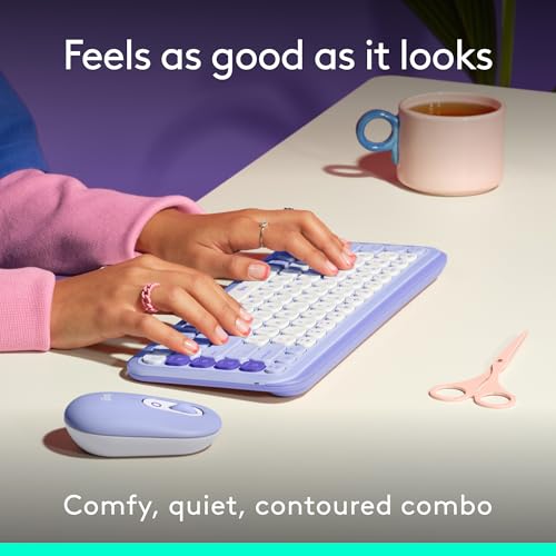 Logitech POP ICON Combo, Wireless Bluetooth Keyboard and Mouse, Comfortable Typing, programmable Keys and Buttons, Quiet clicks, Easy-Switch up to 3 Devices - Lilac - color: Lilac, style: Combo