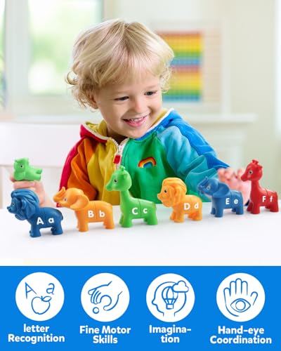 Coogam ABC Letters Matching Game, 26PCS Alphabet Fine Motor Skill Color Shape Recoginition Preschool Educational Montessori Learning Toys for 2 3 4 Years Old Toddlers - style: animal alphabet